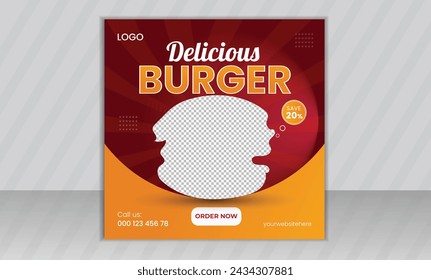 Fast food restaurant business marketing social media post or ads or web banner template design, Fresh pizza, burger, pasta online sale promotion flyer or poster