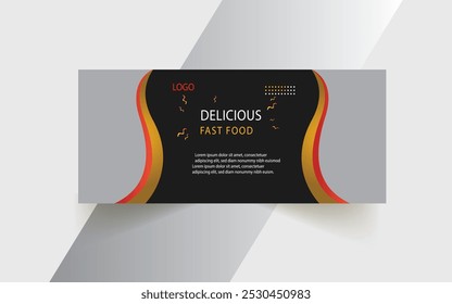 Fast food restaurant business marketing social media web banner template design with abstract geometric graphic background, logo and icon. Sale promotion flyer for pizza, burger and healthy food.