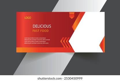 Fast food restaurant business marketing social media web banner template design with abstract geometric graphic background, logo and icon. Sale promotion flyer for pizza, burger and healthy food.