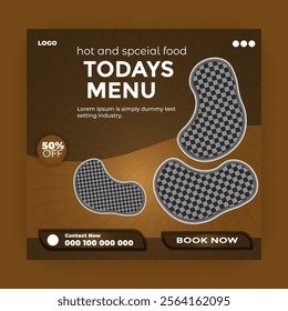 Fast food restaurant business marketing social media banner post template with abstract background, logo and icon. Healthy burger and pizza online sale