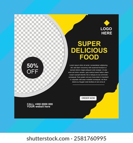 Fast food restaurant business marketing social media post or web banner template design with abstract background logo and icon Healthy food delivery online sale promotion flyer or poster