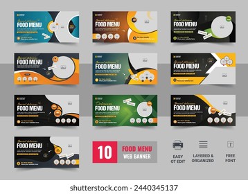 Fast food or Restaurant business promotion social media marketing web banner template with logo and icon, Pizza, burger, healthy food business promotional flyer design layout