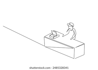 fast food restaurant cafe employee bench business life one line art design vector