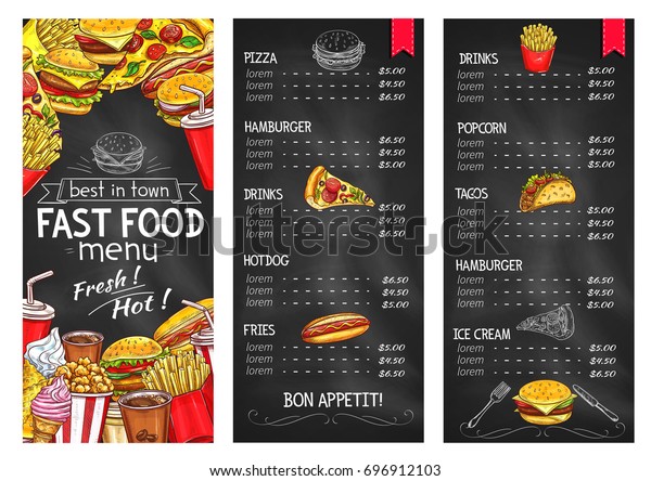 Fast Food Restaurant Chalkboard Menu Template Stock Vector (Royalty ...