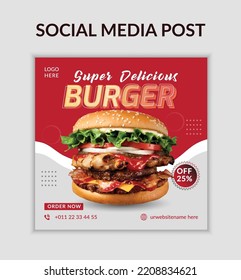 Fast food restaurant healthy Burger online sale promotion flyer or poster.Fast food restaurant business marketing social media post or web banner template design with abstract background.