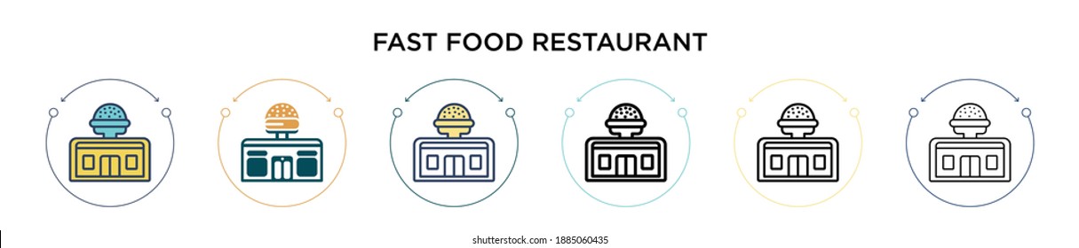 Fast food restaurant icon in filled, thin line, outline and stroke style. Vector illustration of two colored and black fast food restaurant vector icons designs can be used for mobile, ui, web
