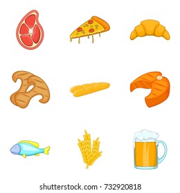 Fast food restaurant icons set. Cartoon set of 9 fast food restaurant vector icons for web isolated on white background