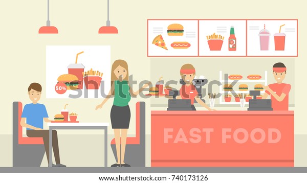 Fast Food Restaurant Illustrations On White Stock Vector (Royalty Free ...