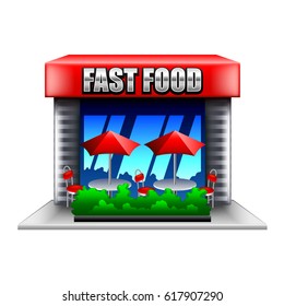 Fast food restaurant isolated on white photo-realistic vector illustration