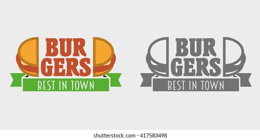 Fast food restaurant label, badge or logo concept with hamburger