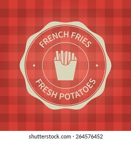 fast food restaurant label on red checkered tablecloth background