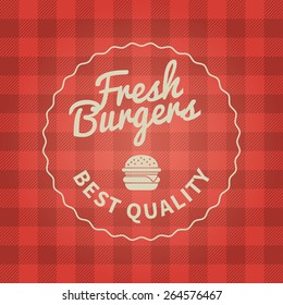 fast food restaurant label on red checkered tablecloth background