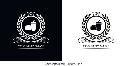 fast food restaurant logo template luxury royal food  vector company  decorative emblem with crown  