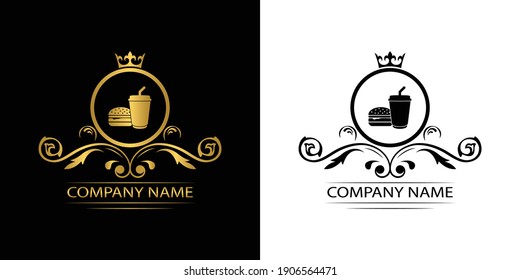 fast food restaurant logo template luxury royal food  vector company  decorative emblem with crown  