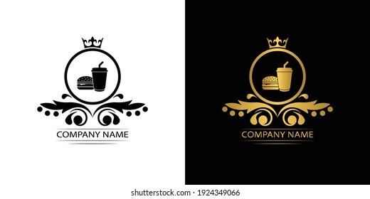 fast food restaurant logo template luxury royal food  vector company  decorative emblem with crown  