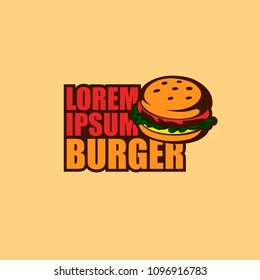 Fast Food restaurant logo. Vector illustration of isolated burger with text temlate. Brand emblem for cafe, bar, menu design.