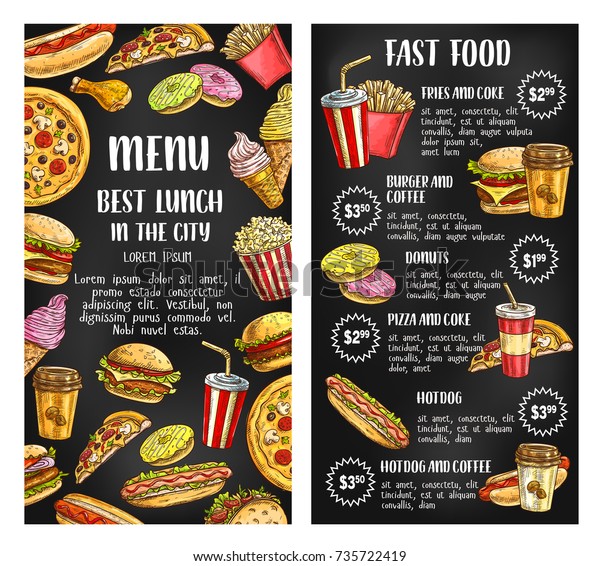 Fast Food Restaurant Menu Banner Fastfood Stock Vector (Royalty Free ...