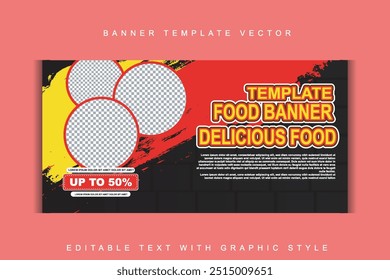 Fast food restaurant menu design banner template, marketing web, social media. Pizza, burger and healthy food business online promotional flyer with colorful background and fire strokes, for food 