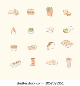 fast food restaurant menu icons. hand drawn style vector doodle design illustrations.