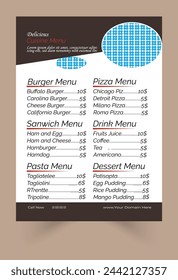 Fast food restaurant menu social media marketing web banner template design vector flyer baner and Layout Design food concept template in A4 size. Pizza, burger and healthy food 