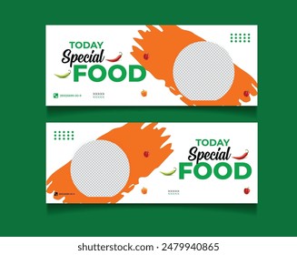 Fast food restaurant menu social media marketing web banner template design. Pizza, burger and healthy food business online promotion flyer with abstract background, logo and icon. Sale cover.