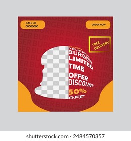 Fast food restaurant menu social media marketing web banner template design. Pizza, burger and healthy food business online promotion flyer with abstract background, logo and icon. Food web banner

