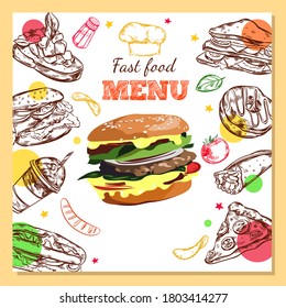 Fast food restaurant menu template. Vector illustration 