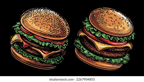 Fast food restaurant menu.Burger and Cheeseburger vector illustration 
