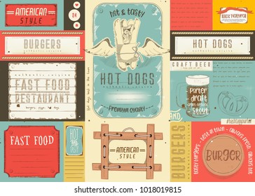 Fast Food Restaurant Placemat - Paper Napkin For Pizzeria, Burger House, Bar, Food Truck Or Pub In Retro Style. Vector Illustration.