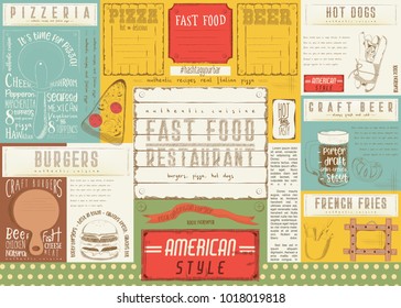 Fast Food Restaurant Placemat - Paper Napkin For Pizzeria, Burger House, Bar, Food Truck Or Pub. Vector Illustration.