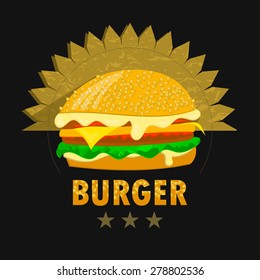 Fast food restaurant poster menu with beaf meat fried chicken emblem on chalkboard . vector illustration 