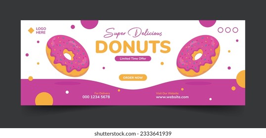 Fast food restaurant social media cover post or web banner template design. Donut social media cover post vector illustration