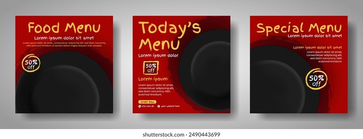 Fast food restaurant social media post template with grunge design.
