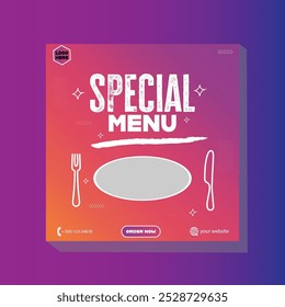 Fast food restaurant social media post or web banner template design with plate eye caching poster