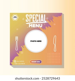 Fast food restaurant social media post or web banner template design with plate eye caching poster