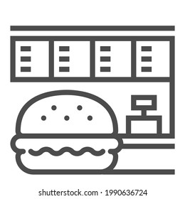 Fast food restaurant, square line vector icon