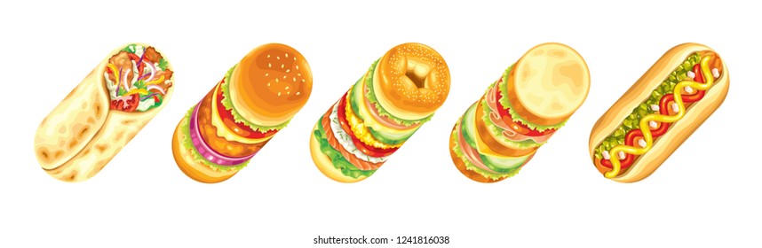 Fast Food Restaurant, Take Out Food, Vector and Illustration