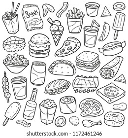 Fast Food Restaurant Traditional Doodle Icons Sketch Hand Made Design Vector