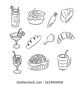 Fast food Restaurant Traditional Doodle sketch Hand drawn Design Vector.