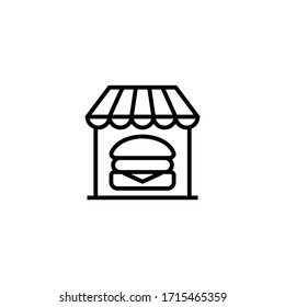 Fast food restaurant vector icon in linear, outline icon isolated on white background