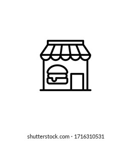 Fast food restaurant vector icon in linear, outline icon isolated on white background