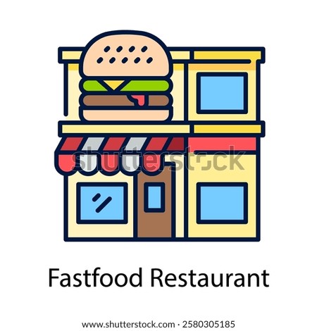 fast food restaurant vector icon design illustration, filled line style