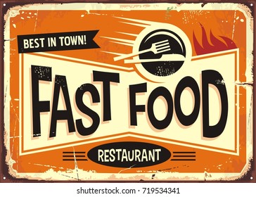 Fast food restaurant vintage tin sign design.