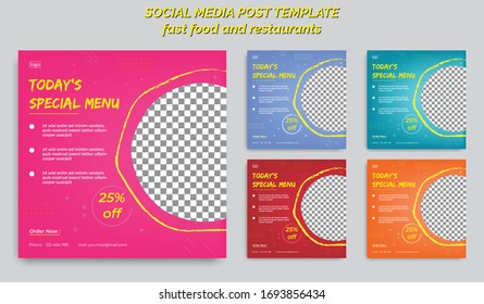 Fast food, Restaurants Discount offer Social Media Banner Post Bundle five color variation