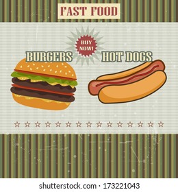 Fast food retro vintage poster for restaurant or cafe concept design illustration