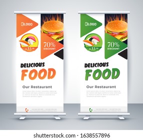 Fast food roll up banner restaurant menu template Design brochure. Vector illustration - Images