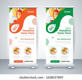 Fast food roll up banner restaurant menu template Design brochure. Vector illustration - Images