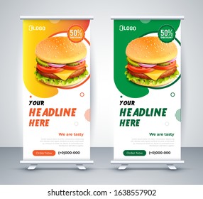 Fast food roll up banner restaurant menu template Design brochure. Vector illustration - Images