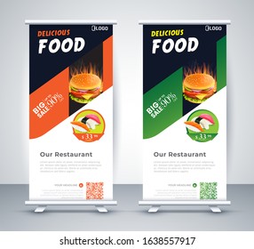 Fast food roll up banner restaurant menu template Design brochure. Vector illustration - Images