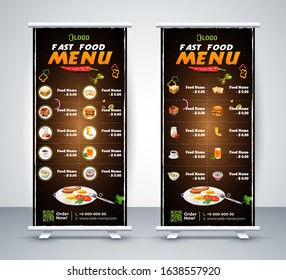 Fast food roll up banner restaurant menu template Design brochure. Vector illustration - Images